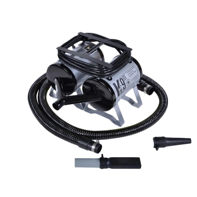 K-9 III Dog Dryer With FREE Water Peeler,"Black dog dryer with flexible hose and two nozzle attachments"