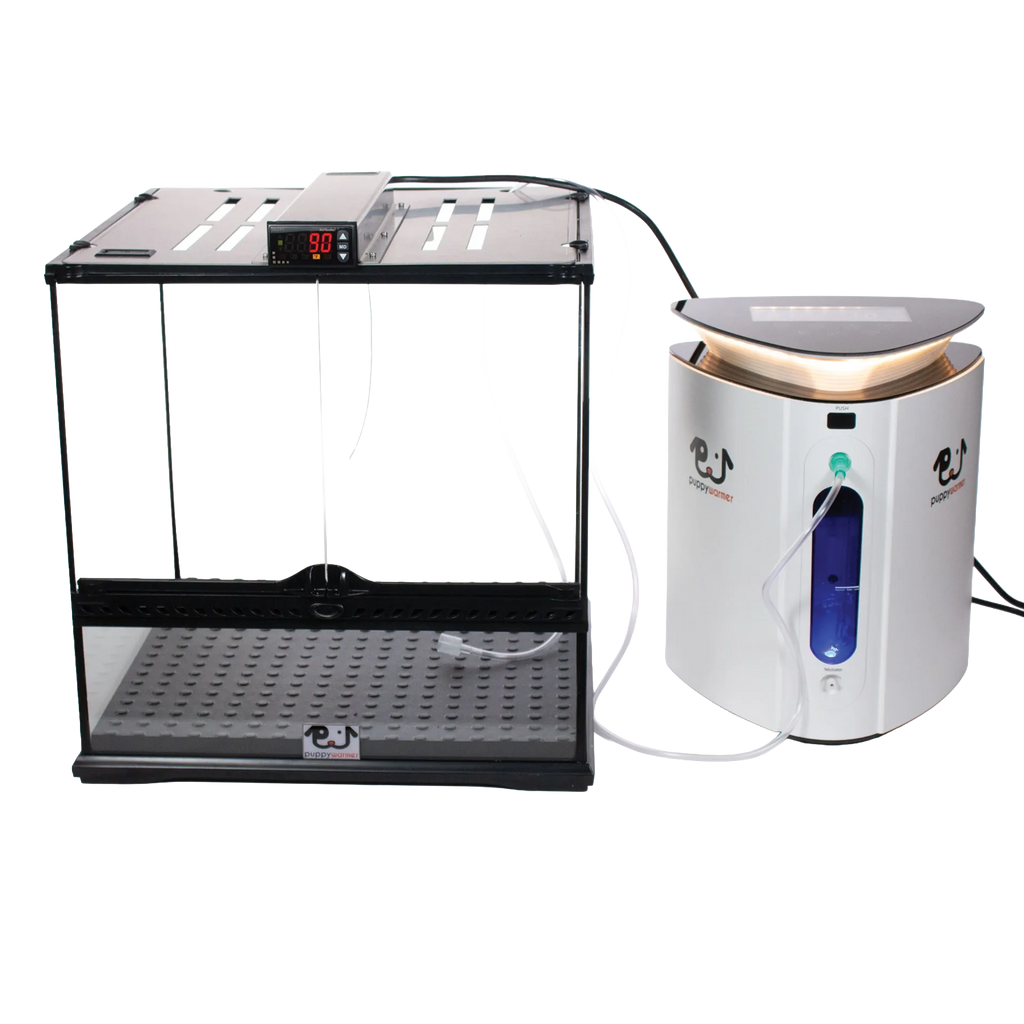 Puppywarmer® Oxygen Concentrator,"Clear enclosure with attached oxygen concentrator and tubing"