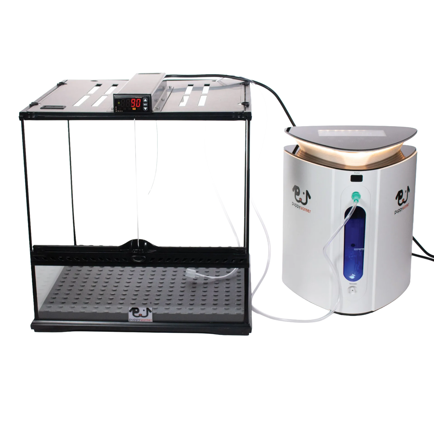 Puppywarmer® Oxygen Concentrator,"Clear enclosure with attached oxygen concentrator and tubing"