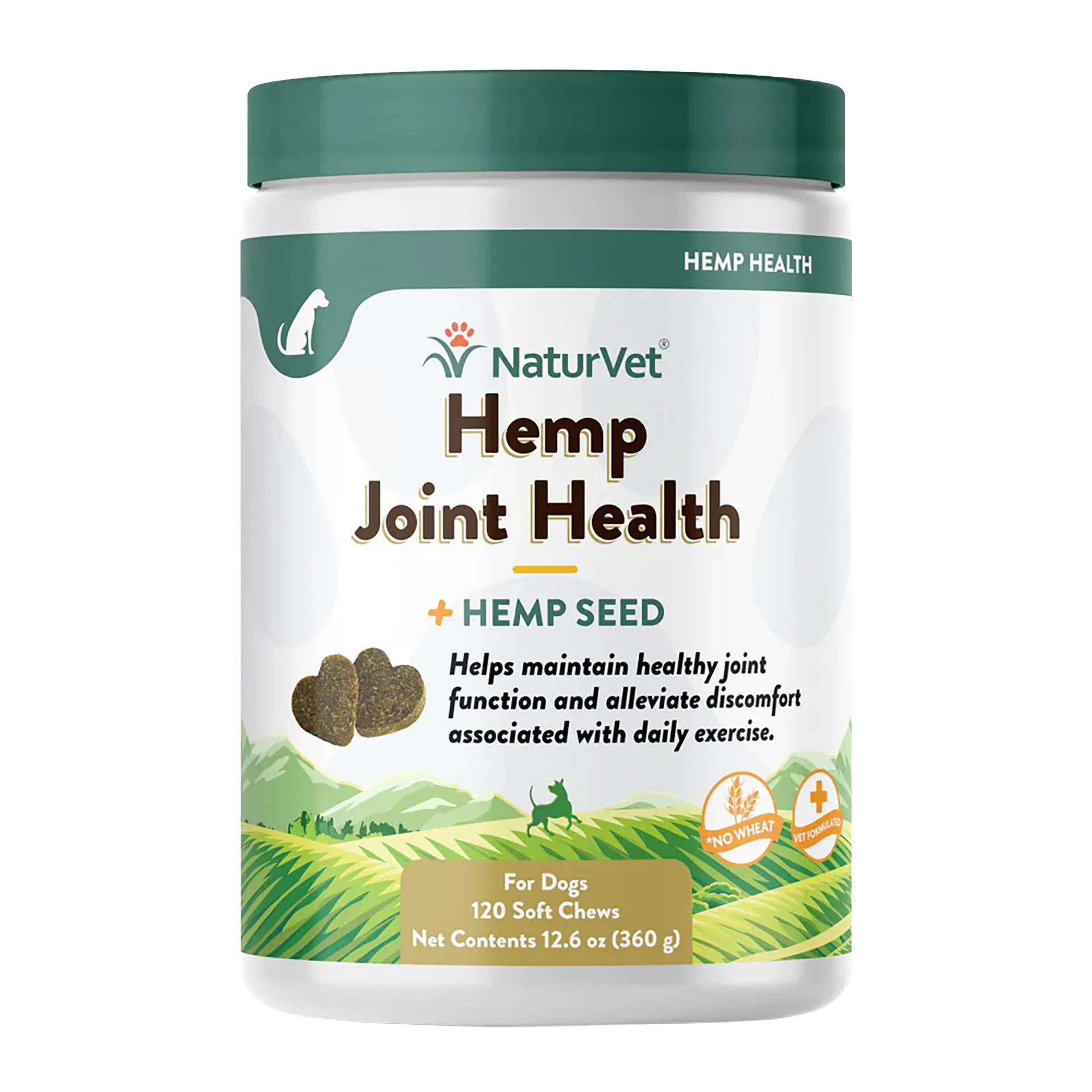 Hemp Joint Health,"White supplement jar with green lid, front label view"