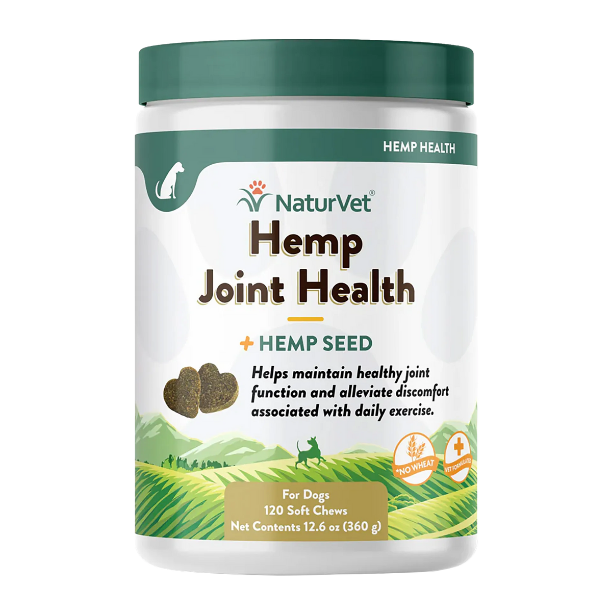 Hemp Joint Health,"White supplement jar with green lid, front label view"