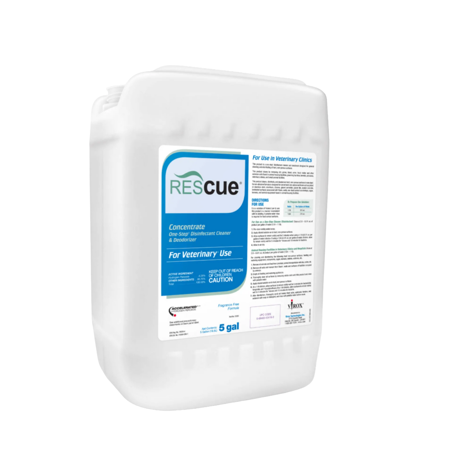 Rescue®  Disinfectant Cleaner,"White 5-gallon plastic jerry can with front label"
