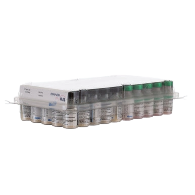 TruFel™ HCP+FELV (Feloguard Plus 3 + LvK),"Tray of vaccine vials with white box and green-capped bottles"