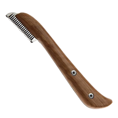 Aaronco Medium Stripping Knife,"Wood-handled stripping knife with metal comb blade"
