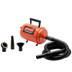Air Force Commander Two Speed Dryer,"Orange canister dryer with black hose and three nozzle attachments"