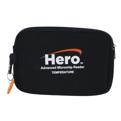 Hero™ Universal Microchip + Temp Scanner,"Black zippered carrying case with orange zipper pull"