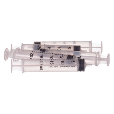 Large Syringes without Needles,"Three clear syringes stacked horizontally"