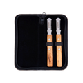Aaronco Super Quad Stripping Knife set,"Open black zip case with two wood-handled stripping knives"
