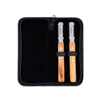 Aaronco Super Quad Stripping Knife set,"Open black zip case with two wood-handled stripping knives"