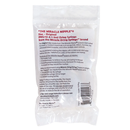 "The Miracle Nipple® for Kittens, Puppies, and Small Mammals","Clear plastic pouch with back label and barcode"