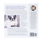 Your Pandemic Puppy,"Back book cover with dog photo, author portrait, and barcode"