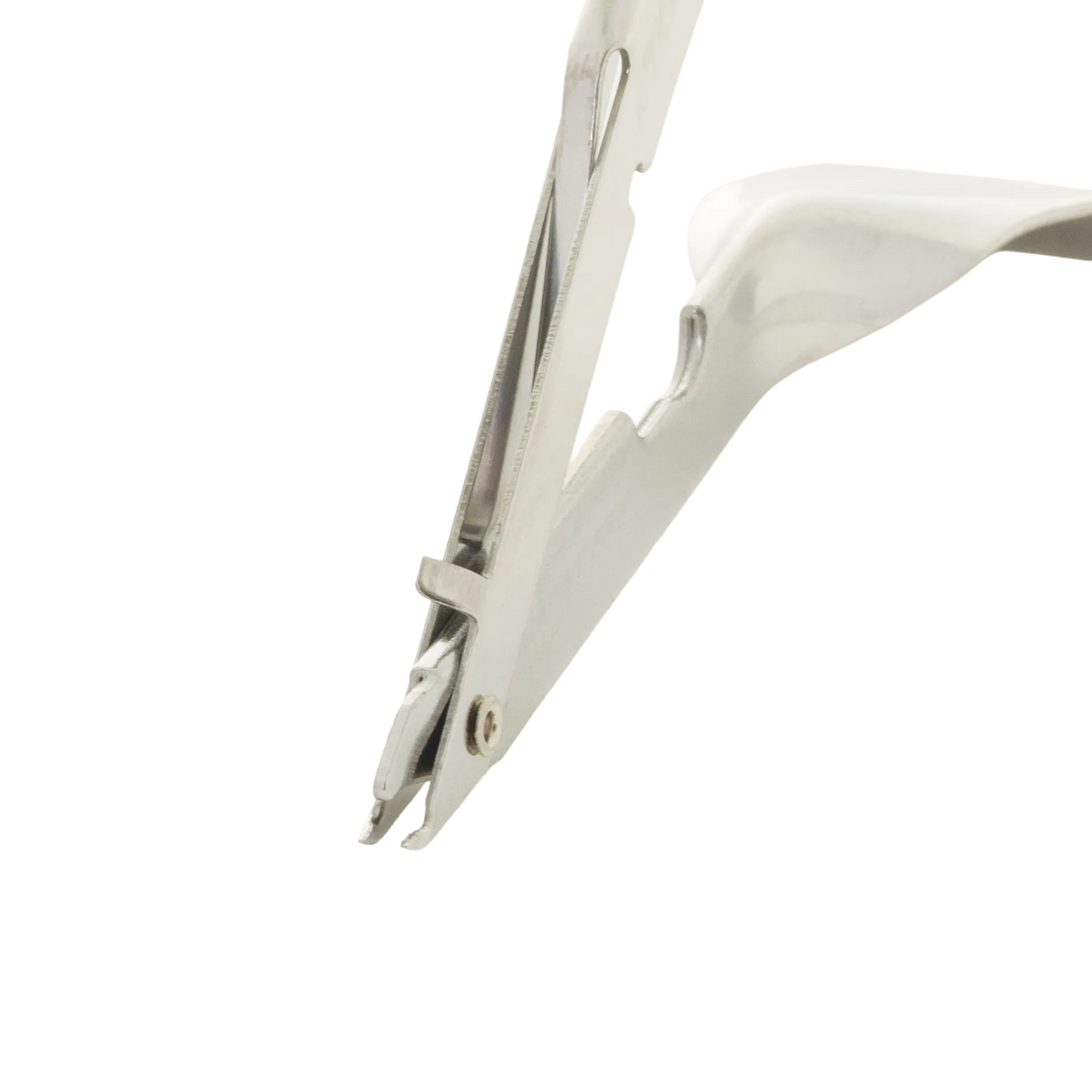 Skin Stapler,"Close-up side view of metal stapler tip"