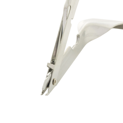 Skin Stapler,"Close-up side view of metal stapler tip"