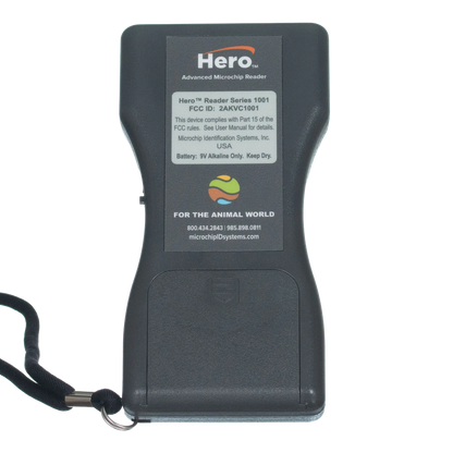 Hero™ Universal Microchip Scanner,"Back view of handheld scanner with wrist strap"