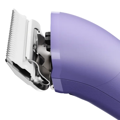 Emerge Clipper Purple by Andis,"Purple clipper with blade close-up side view"