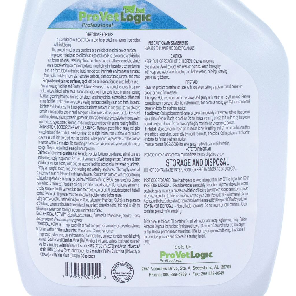 Spray & Wipe Disinfectant,"Back label on white spray bottle"