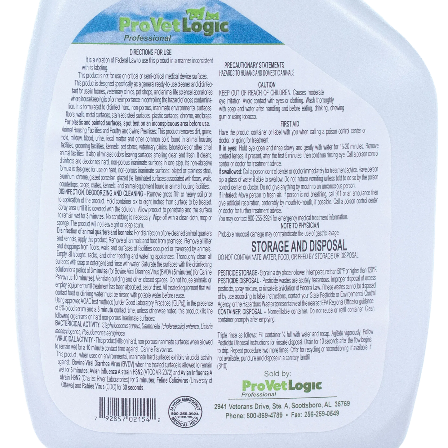 Spray & Wipe Disinfectant,"Back label on white spray bottle"