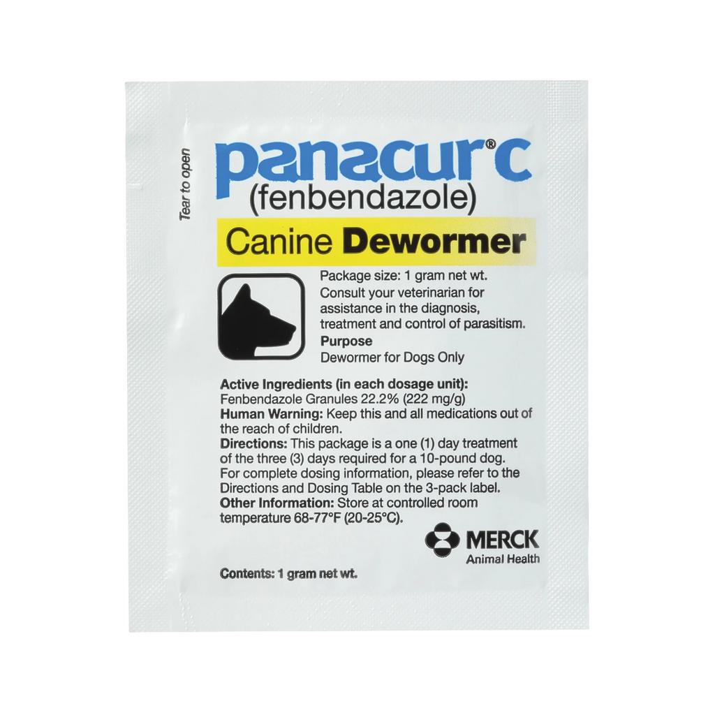 Panacur® C Canine Dewormer,"Single white dewormer packet with dog silhouette icon"