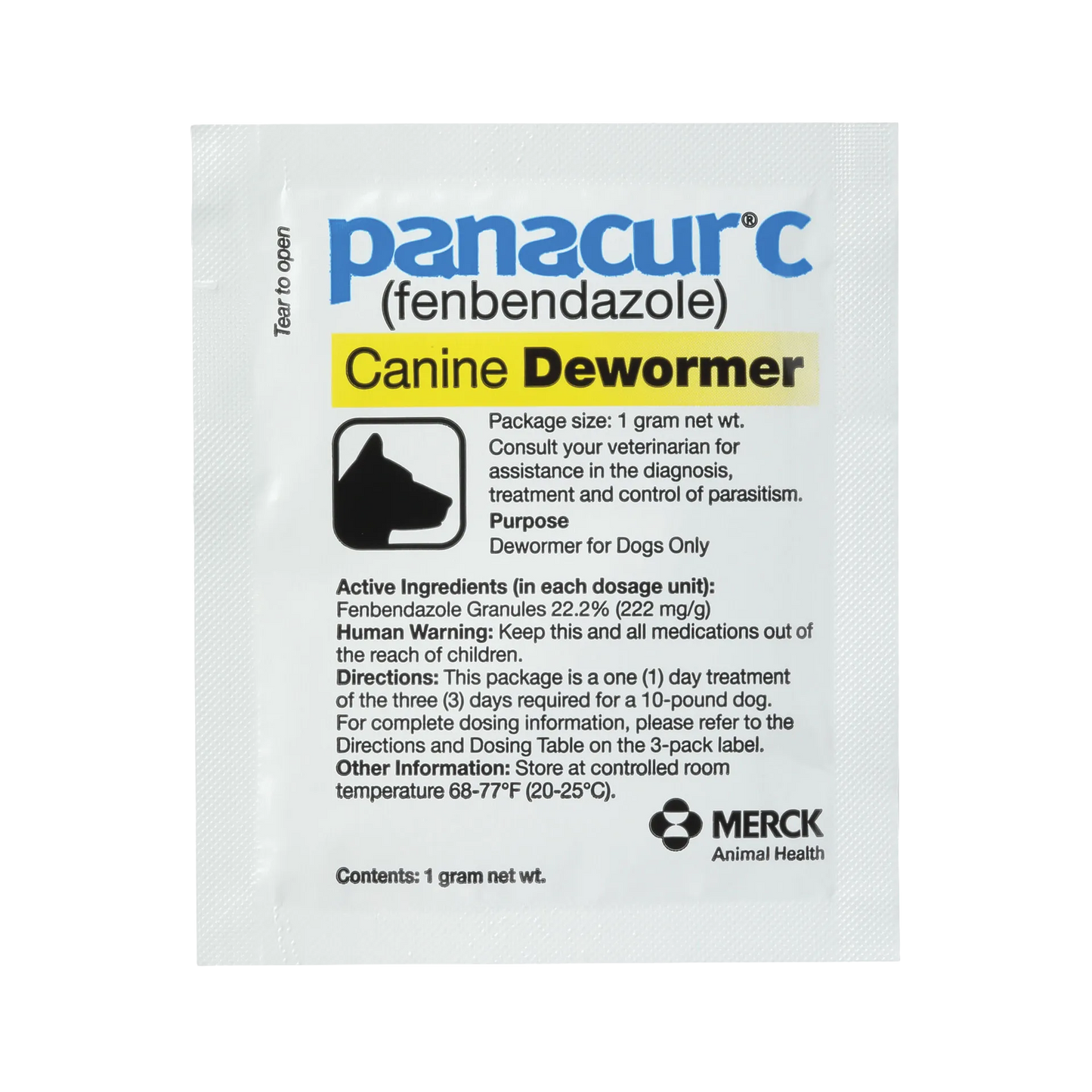Panacur® C Canine Dewormer,"Single white dewormer packet with dog silhouette icon"