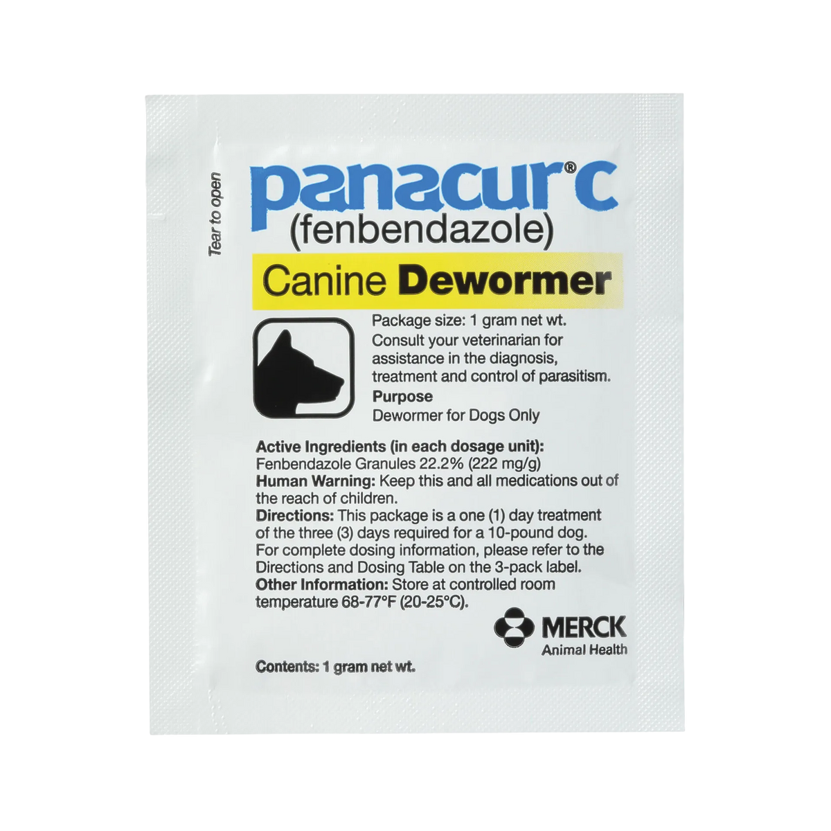 Panacur® C Canine Dewormer,"Single white dewormer packet with dog silhouette icon"