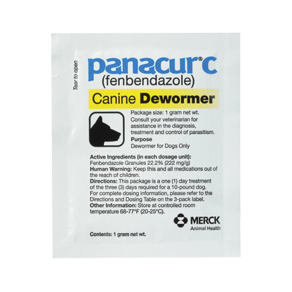 Panacur® C Canine Dewormer,"Single white dewormer packet with dog silhouette icon"