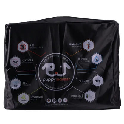 Puppywarmer Cover,"Black fitted cover with printed icons and front logo"