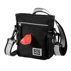 Day/Night Walking Bag,"Black shoulder bag with front pocket, mesh side pocket, and red dispenser"