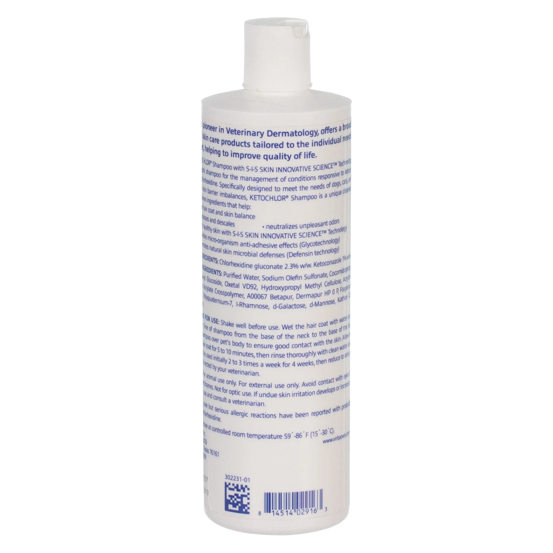 Ketochlor® Shampoo,"White shampoo bottle showing side and back label"