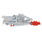 O-Ring Syringe,"Clear syringes with black O-rings and orange caps"