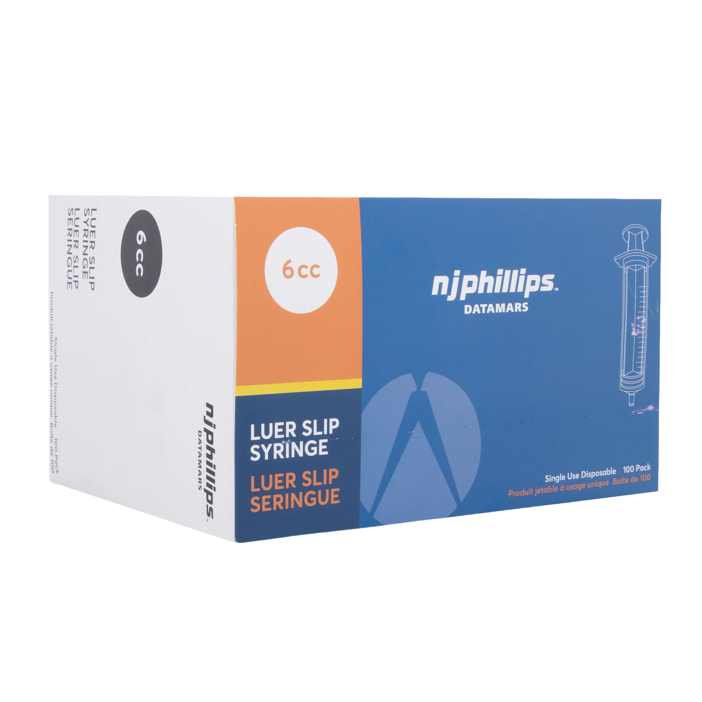 Small Syringes without Needles,"Blue and white syringe box with orange panel"