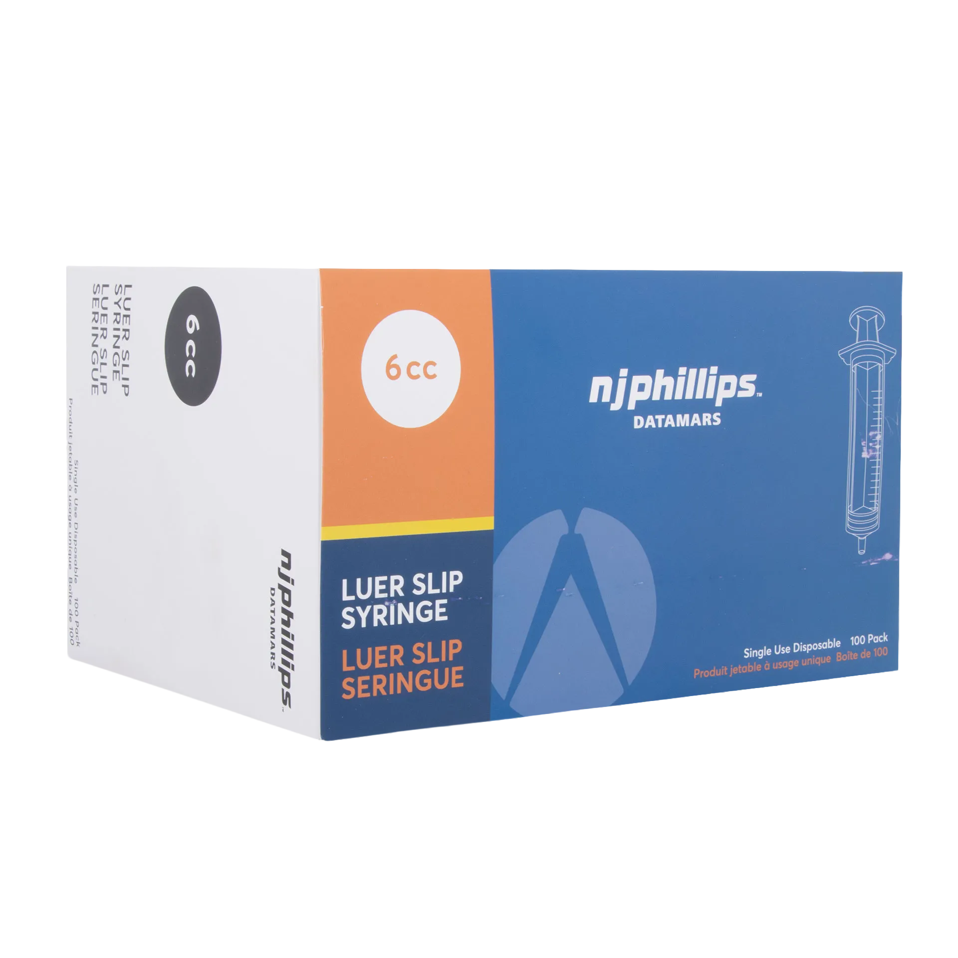 Small Syringes without Needles,"Blue and white syringe box with orange panel"
