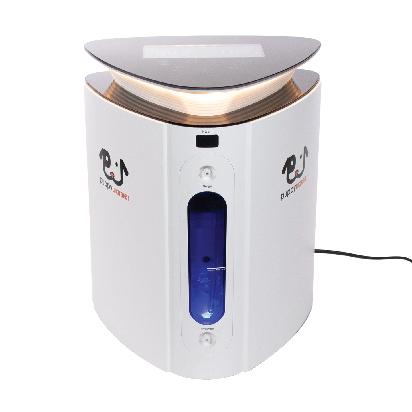 Puppywarmer® Oxygen Concentrator,"White concentrator with black top and blue front chamber"