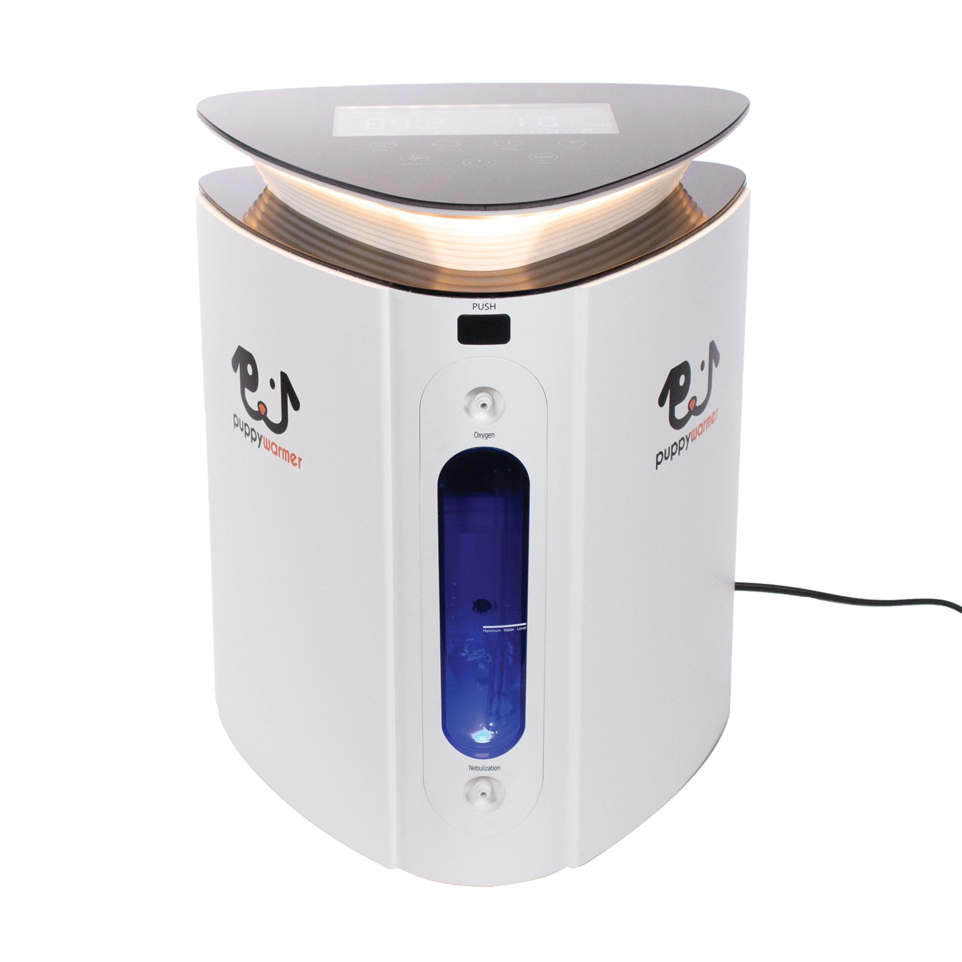 Puppywarmer® Oxygen Concentrator,"White concentrator with black top and blue front chamber"