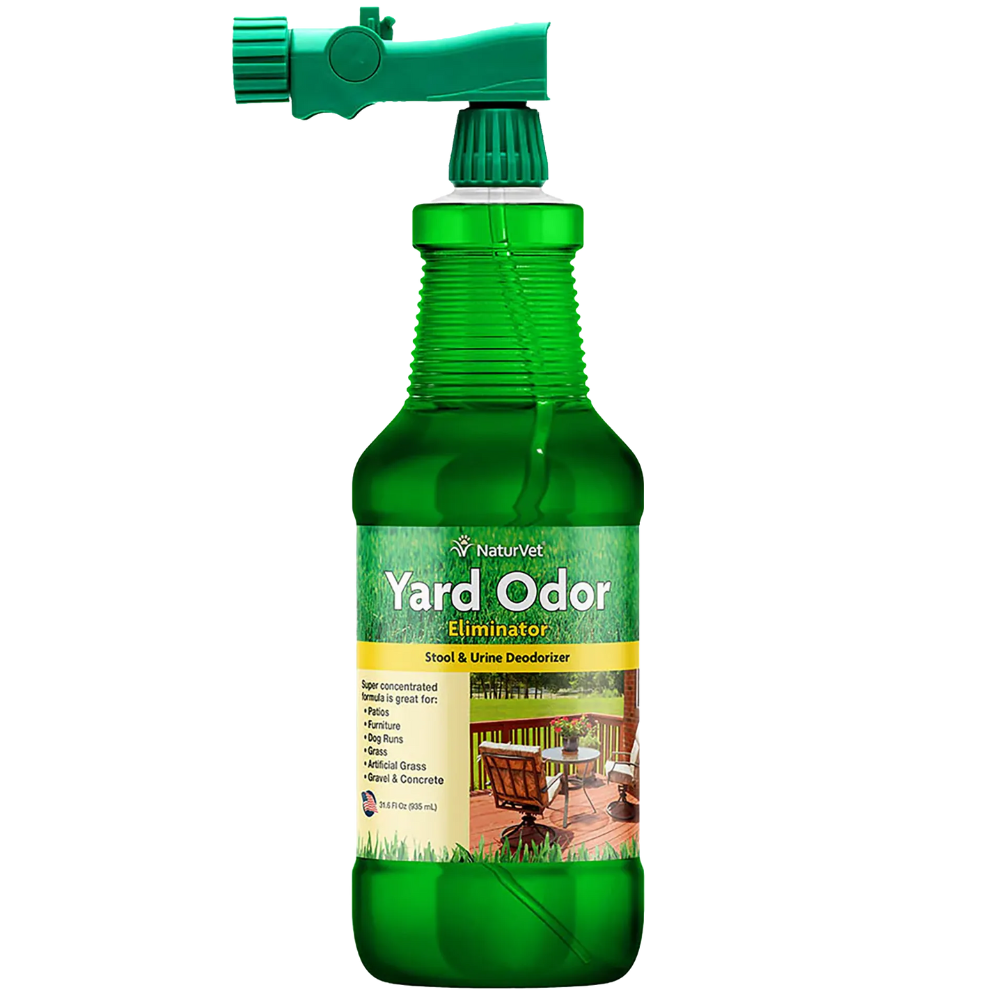 NaturVet® Yard Odor Eliminator,"Green spray bottle with attached hose-end sprayer"