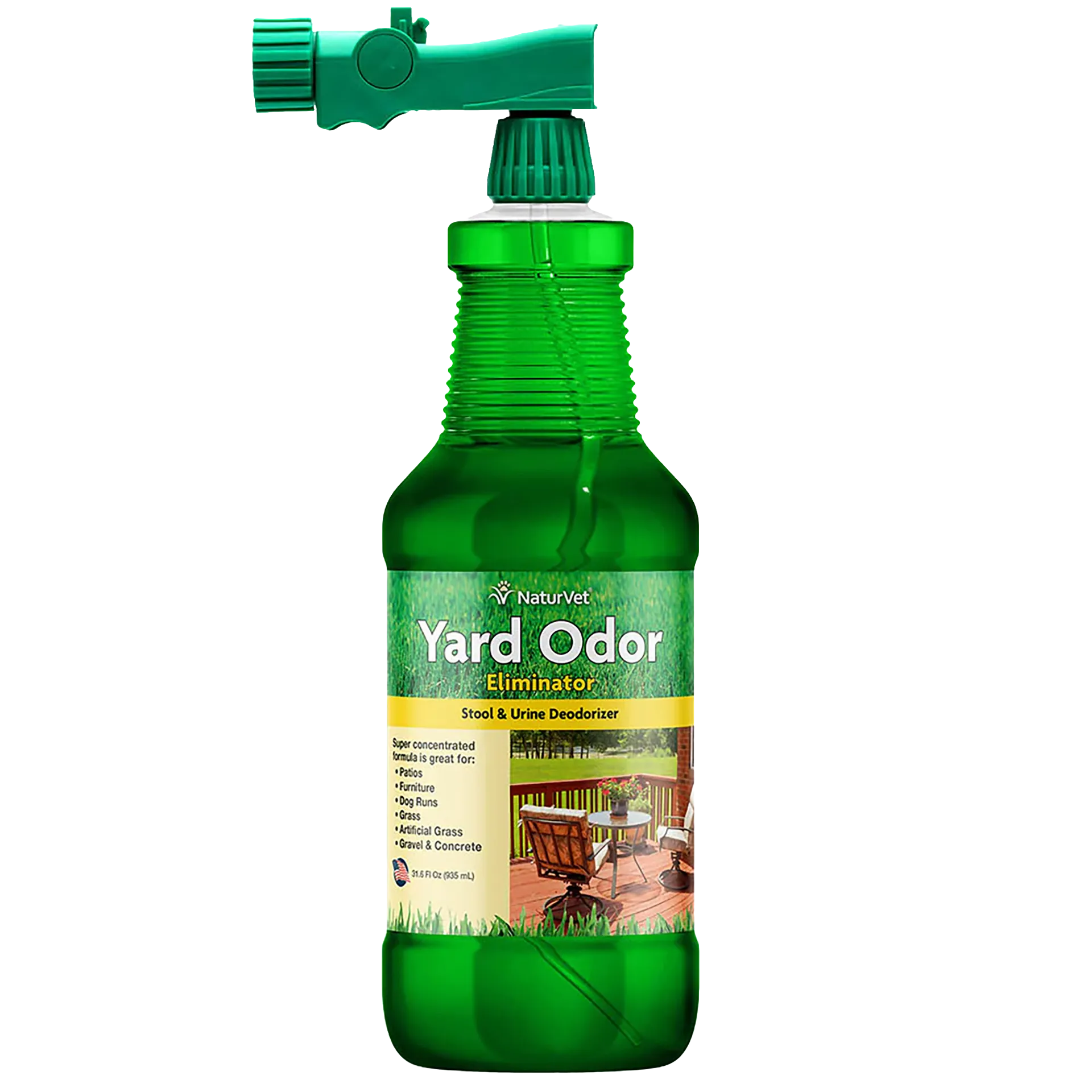 NaturVet® Yard Odor Eliminator,"Green spray bottle with attached hose-end sprayer"