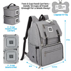 Ultimate Week Away Backpack,"Gray backpack with two food carriers, collapsible bowls, and bone-shaped luggage tag"