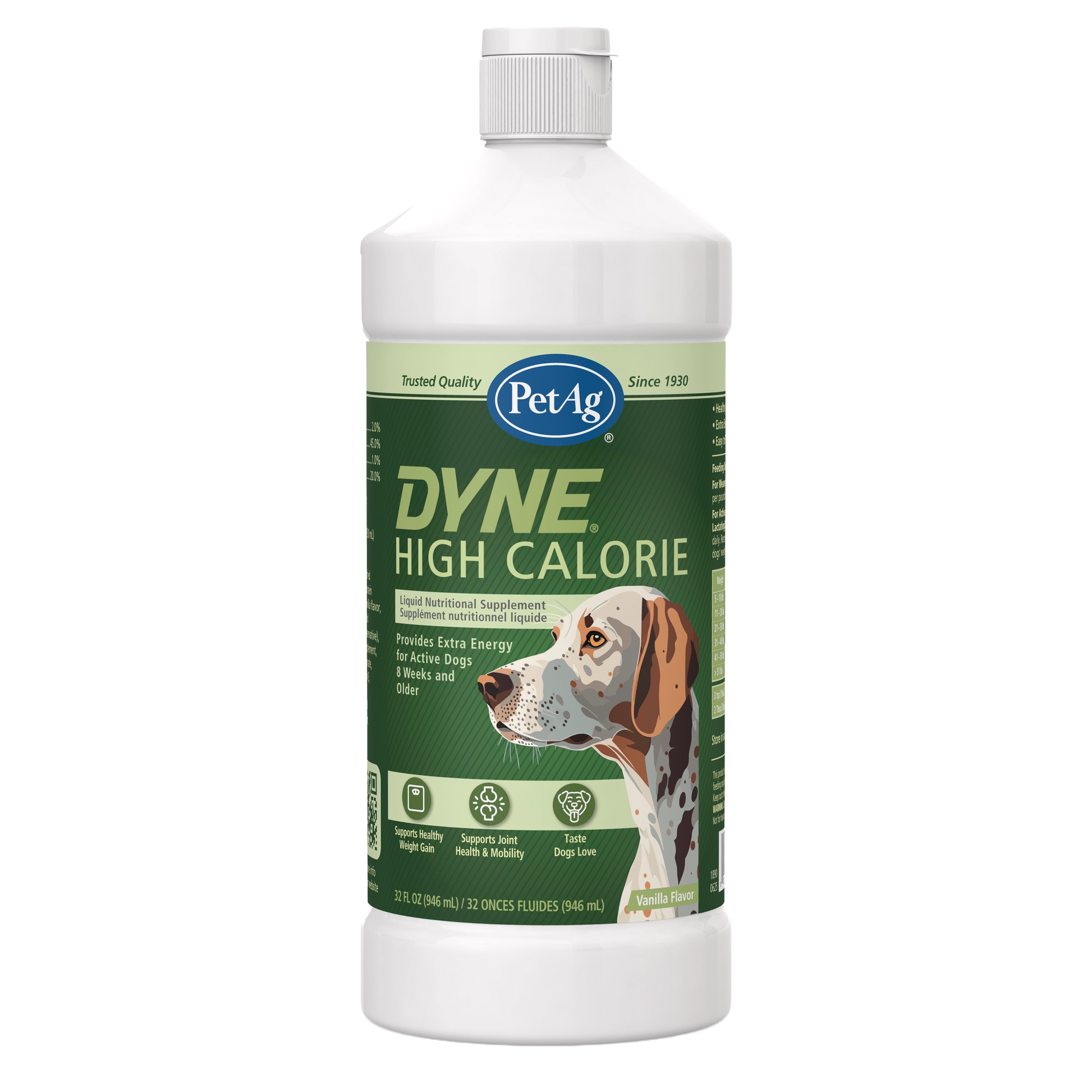 Dyne® Supplement for Dogs and Puppies,"White bottle with green label and dog illustration"