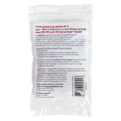 The Miracle Nipple® for Kittens, Puppies, and Small Mammals,"Clear plastic bag with printed insert and visible nipples"