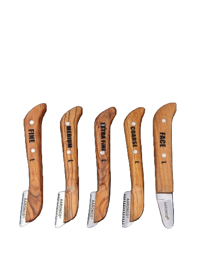 Aaronco Set of 5 Stripping Knife,"Five wooden stripping knives with varied blade shapes"