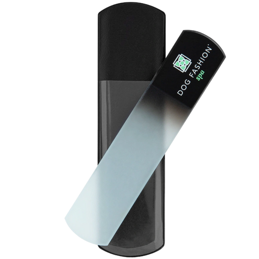 Glass Nail File,"Frosted glass nail file with black sleeve"