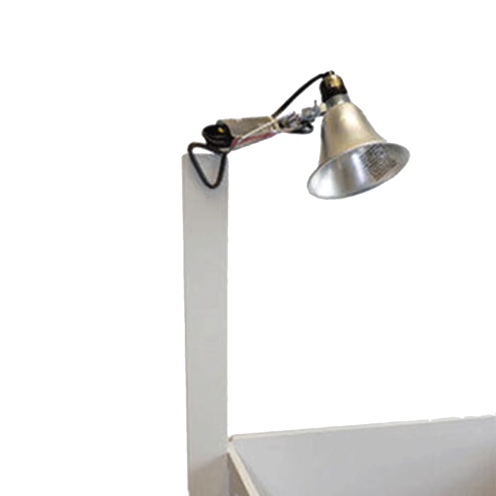MagnaBox Light Stand,"Silver clamp light mounted on white stand"