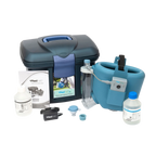 Flexineb® E3 Portable Equine Nebulizer Complete System with 2 Standard Med Cups,"Blue nebulizer set with case, bottles, charger, and manual"