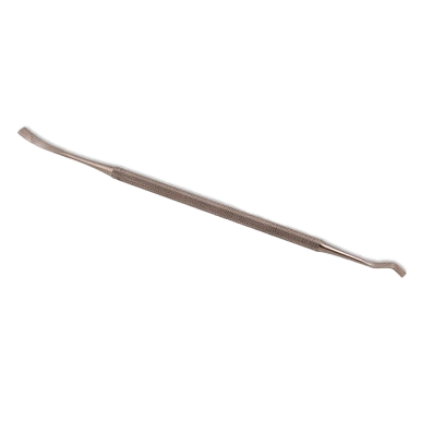 Double Ended Tooth Scaler,"Curved metal scaler with angled tips on both ends"