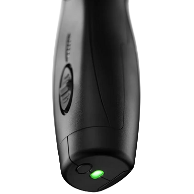 Pulse ZR II Detachable Blade Clipper with 10CeramicEdge blade by Andis,"Close-up of clipper handle with green indicator light"