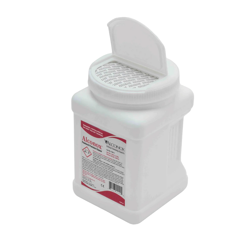 Alconox Detergent,"White detergent container with open flip-top cap"