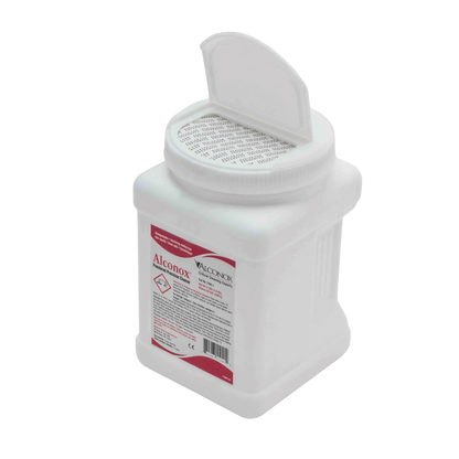 Alconox Detergent,"White detergent container with open flip-top cap"