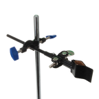Support Stand and Ring for embryo filters,"Metal stand with clamp and black ring holder"