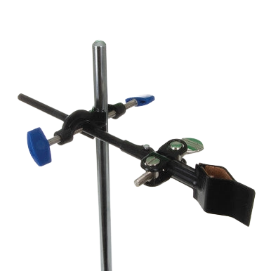 Support Stand and Ring for embryo filters,"Metal stand with clamp and black ring holder"
