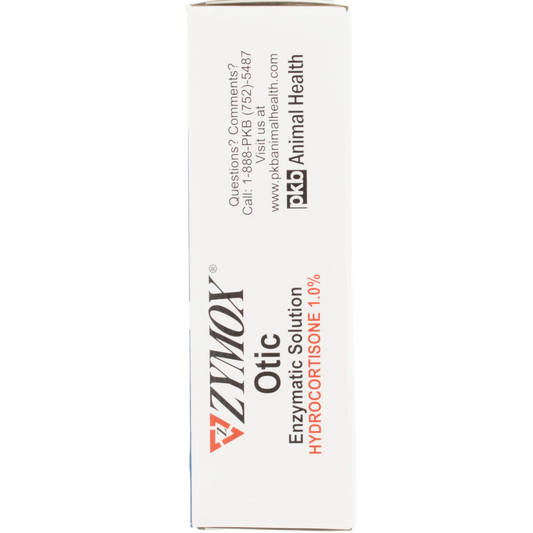 Zymox® Otic HC 1.0% Enzymatic Solution,"Side view of white product box"