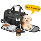 Mobile Dog Gear Pet Carrier Plus,"Black soft pet carrier with dog, bowls, and treat pouch"